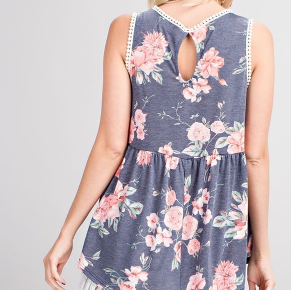 NWT Navy Floral Babydoll Tank - Picture 3 of 4